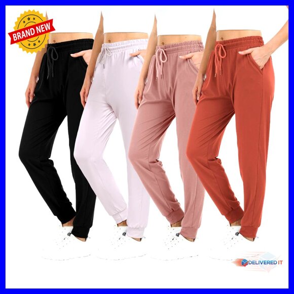 4 Pack Women's Sweatpants Joggers with Pockets Lightweight Soft Yoga Workout